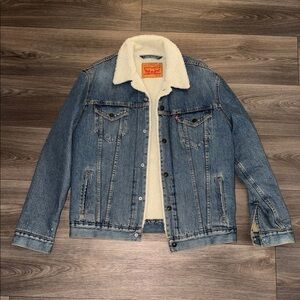 Levi's Blue Denim Sherpa-Lined Jacket with Cream Lining